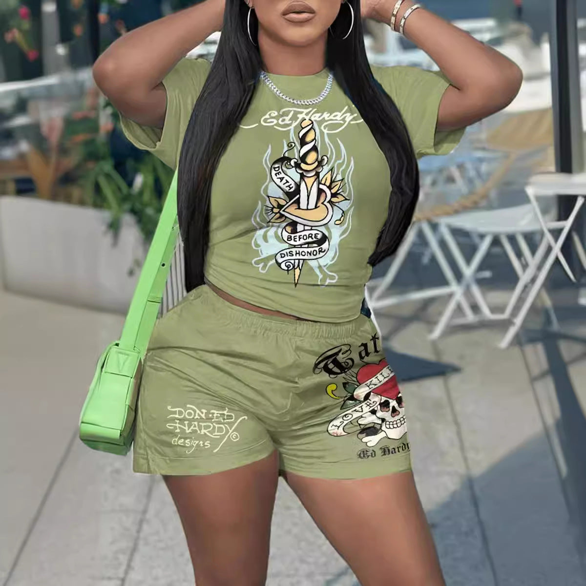 Printed Women's Short-Sleeve Sports Two-Piece Set