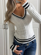 Nina Striped V-neck long-sleeved sweater