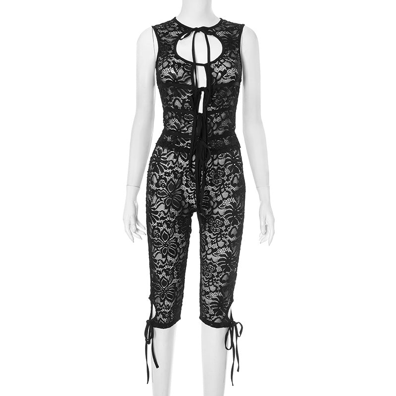 Lace Sleeveless Top and Capri Pants Set