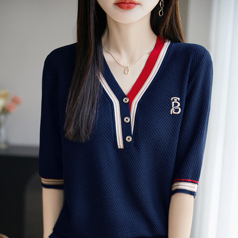 Contrast Color V-Neck T-Shirt