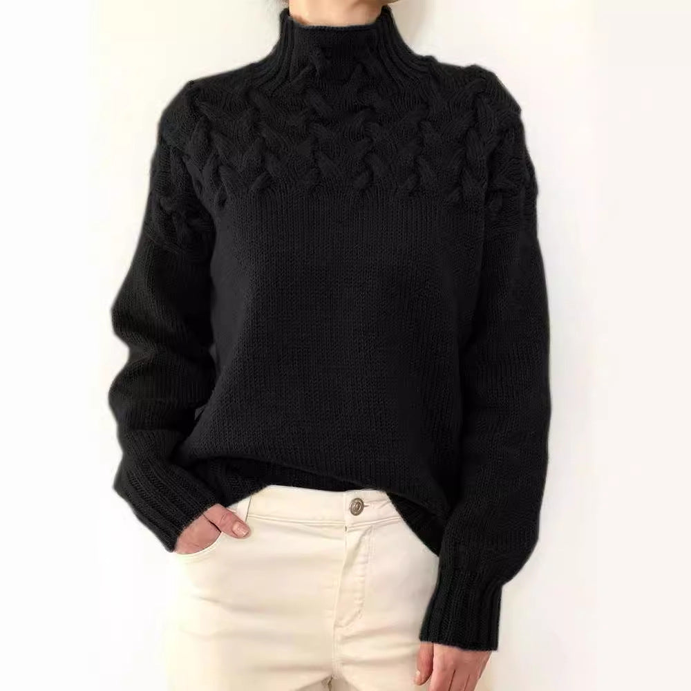 Cable Knit High Neck Long Sleeve Sweater