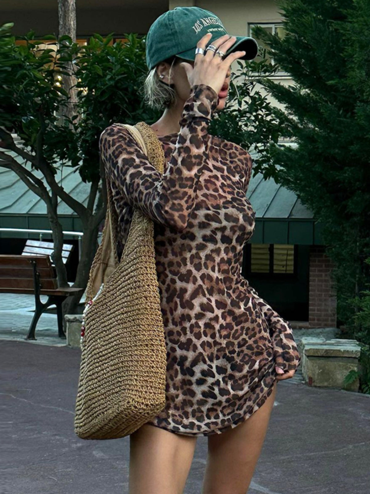 Shemoda Mesh Leopard Print Two-Piece Dress Set