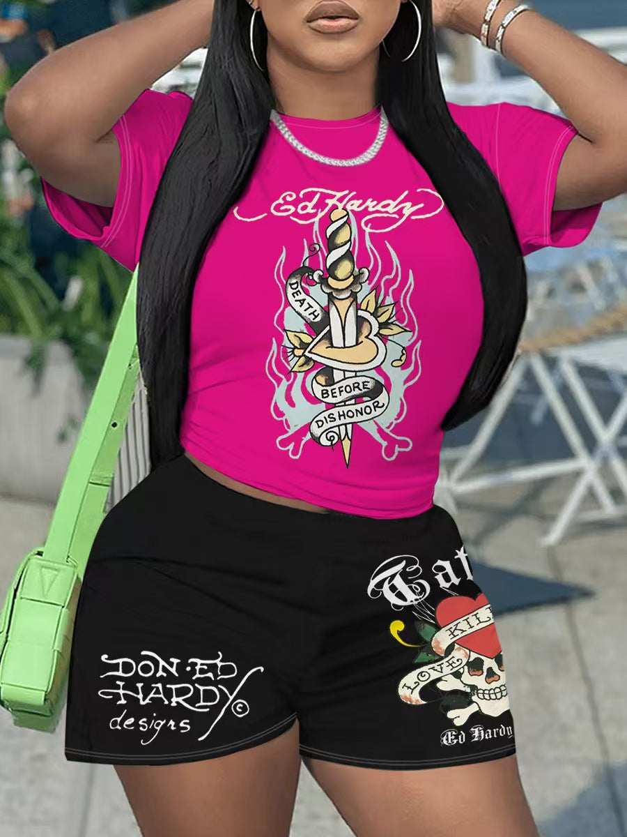 Printed Women's Short-Sleeve Sports Two-Piece Set