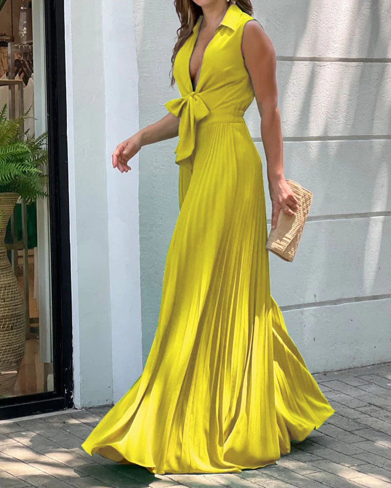 V-Neck Long Sleeve Wide Leg Dress