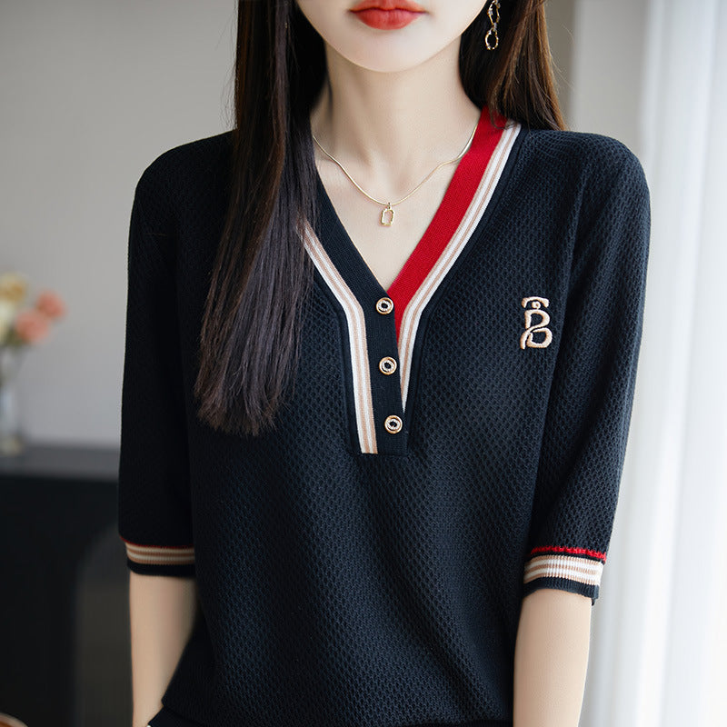 Contrast Color V-Neck T-Shirt