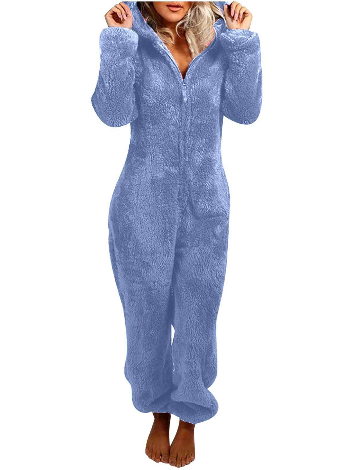 Fleece-Lined Hooded Jumpsuit Pajamas